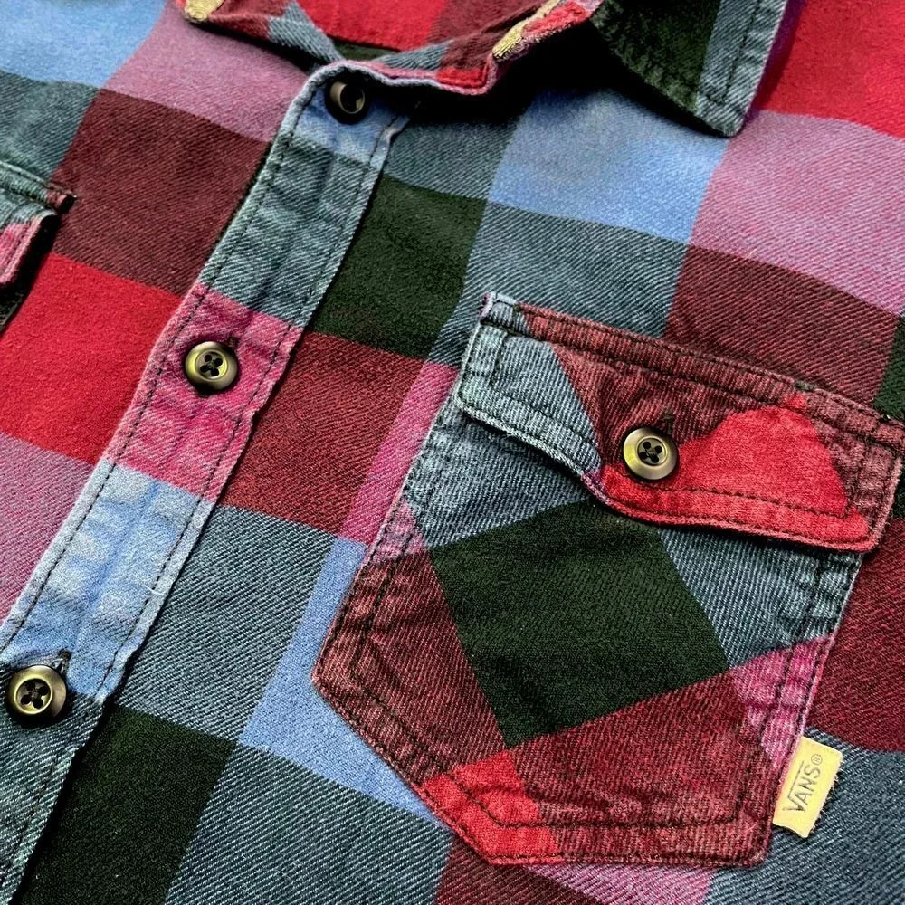 Vans Teen Youth Flannel Button Down Shirt, Vans Young Teen Maroon Flannel 478